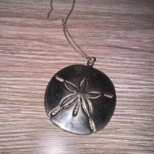 Signed Zentall AM Pewter Silver Tone Sand Dollar Pendant Necklace J5
